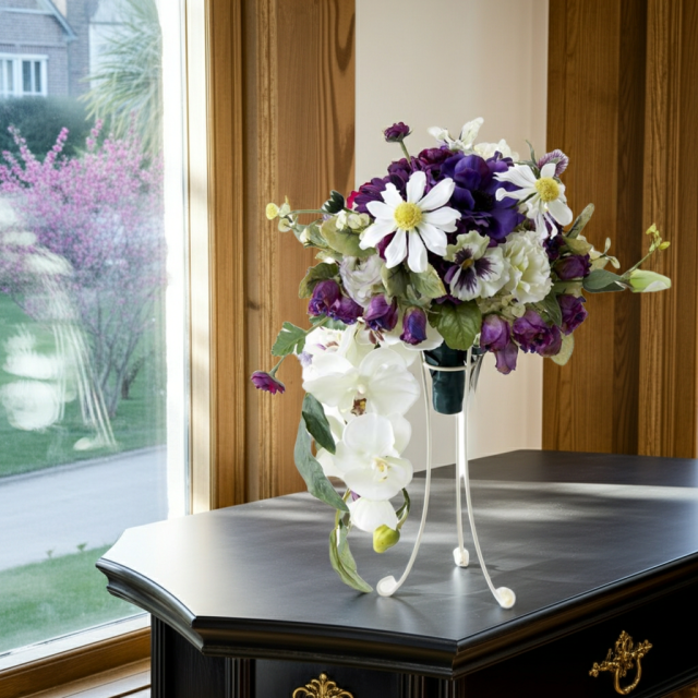 【アーティフィシャルフラワー　インテリアブーケアレンジ】ワイヤースタンドブーケ風アレンジメント/ブーケ・ミラ（スタンド付き）