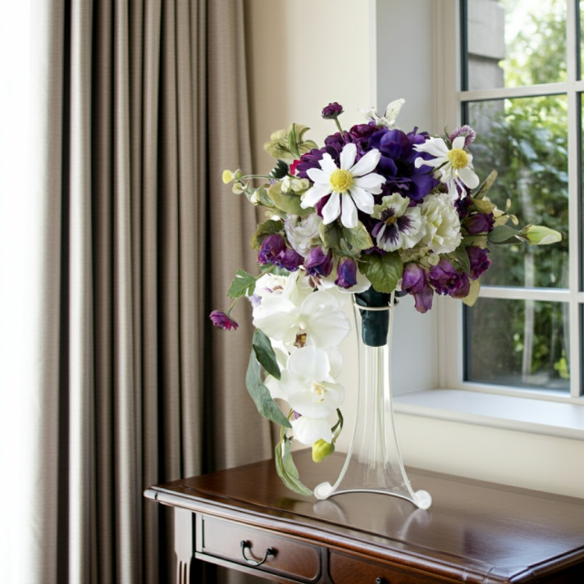 【アーティフィシャルフラワー　インテリアブーケアレンジ】ワイヤースタンドブーケ風アレンジメント/ブーケ・ミラ（スタンド付き）