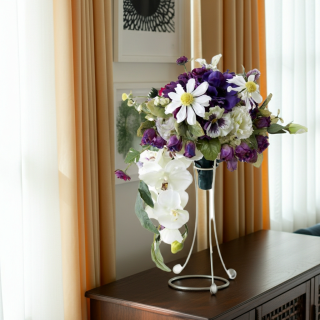 【アーティフィシャルフラワー　インテリアブーケアレンジ】ワイヤースタンドブーケ風アレンジメント/ブーケ・ミラ（スタンド付き）