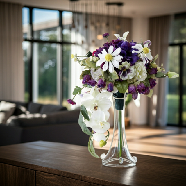 【アーティフィシャルフラワー　インテリアブーケアレンジ】ワイヤースタンドブーケ風アレンジメント/ブーケ・ミラ（スタンド付き）