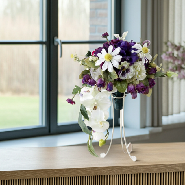 【アーティフィシャルフラワー　インテリアブーケアレンジ】ワイヤースタンドブーケ風アレンジメント/ブーケ・ミラ（スタンド付き）