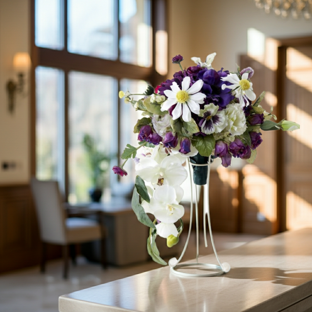 【アーティフィシャルフラワー　インテリアブーケアレンジ】ワイヤースタンドブーケ風アレンジメント/ブーケ・ミラ（スタンド付き）