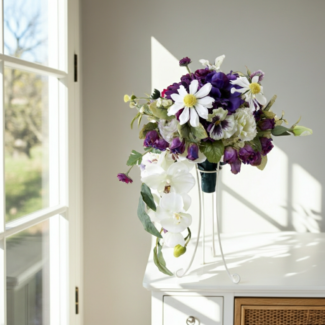 【アーティフィシャルフラワー　インテリアブーケアレンジ】ワイヤースタンドブーケ風アレンジメント/ブーケ・ミラ（スタンド付き）