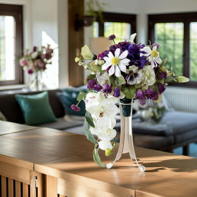 【アーティフィシャルフラワー　インテリアブーケアレンジ】ワイヤースタンドブーケ風アレンジメント/ブーケ・ミラ（スタンド付き）