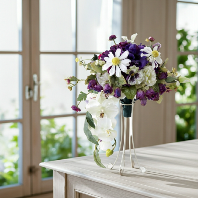 【アーティフィシャルフラワー　インテリアブーケアレンジ】ワイヤースタンドブーケ風アレンジメント/ブーケ・ミラ（スタンド付き）