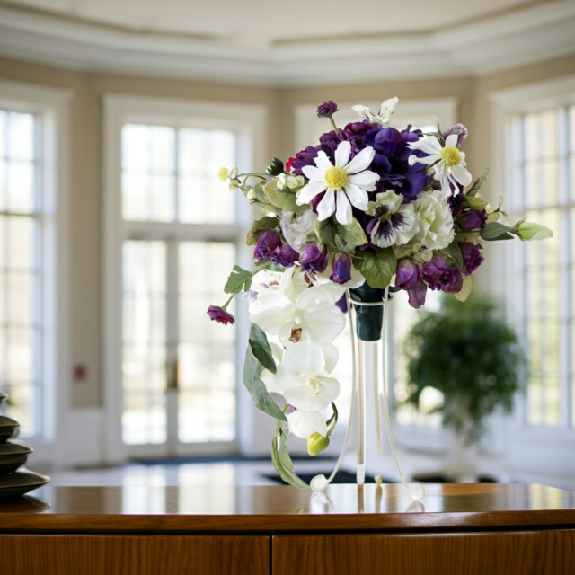 【アーティフィシャルフラワー　インテリアブーケアレンジ】ワイヤースタンドブーケ風アレンジメント/ブーケ・ミラ（スタンド付き）