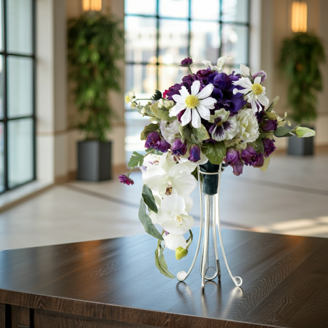 【アーティフィシャルフラワー　インテリアブーケアレンジ】ワイヤースタンドブーケ風アレンジメント/ブーケ・ミラ（スタンド付き）