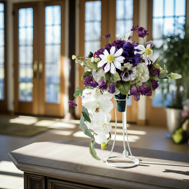 【アーティフィシャルフラワー　インテリアブーケアレンジ】ワイヤースタンドブーケ風アレンジメント/ブーケ・ミラ（スタンド付き）