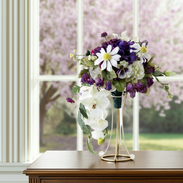 【アーティフィシャルフラワー　インテリアブーケアレンジ】ワイヤースタンドブーケ風アレンジメント/ブーケ・ミラ（スタンド付き）