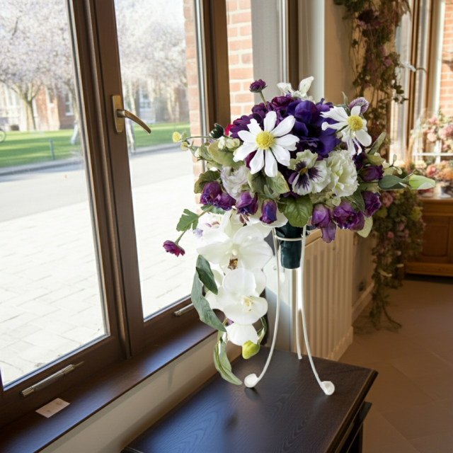 【アーティフィシャルフラワー　インテリアブーケアレンジ】ワイヤースタンドブーケ風アレンジメント/ブーケ・ミラ（スタンド付き）