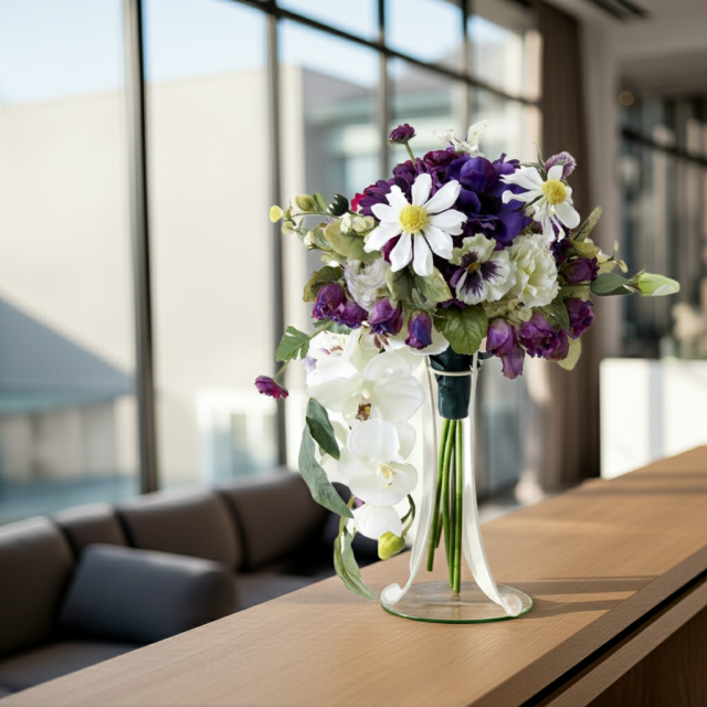 【アーティフィシャルフラワー　インテリアブーケアレンジ】ワイヤースタンドブーケ風アレンジメント/ブーケ・ミラ（スタンド付き）