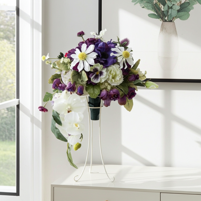 【アーティフィシャルフラワー　インテリアブーケアレンジ】ワイヤースタンドブーケ風アレンジメント/ブーケ・ミラ（スタンド付き）