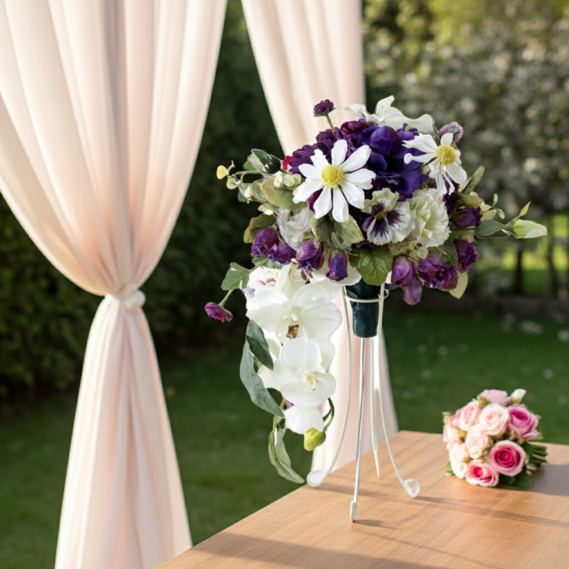 【アーティフィシャルフラワー　インテリアブーケアレンジ】ワイヤースタンドブーケ風アレンジメント/ブーケ・ミラ（スタンド付き）