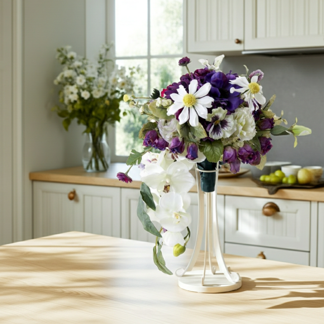 【アーティフィシャルフラワー　インテリアブーケアレンジ】ワイヤースタンドブーケ風アレンジメント/ブーケ・ミラ（スタンド付き）