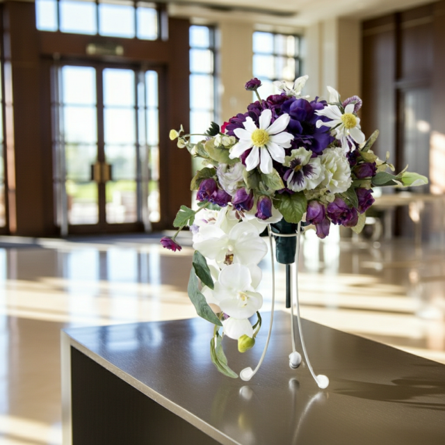 【アーティフィシャルフラワー　インテリアブーケアレンジ】ワイヤースタンドブーケ風アレンジメント/ブーケ・ミラ（スタンド付き）