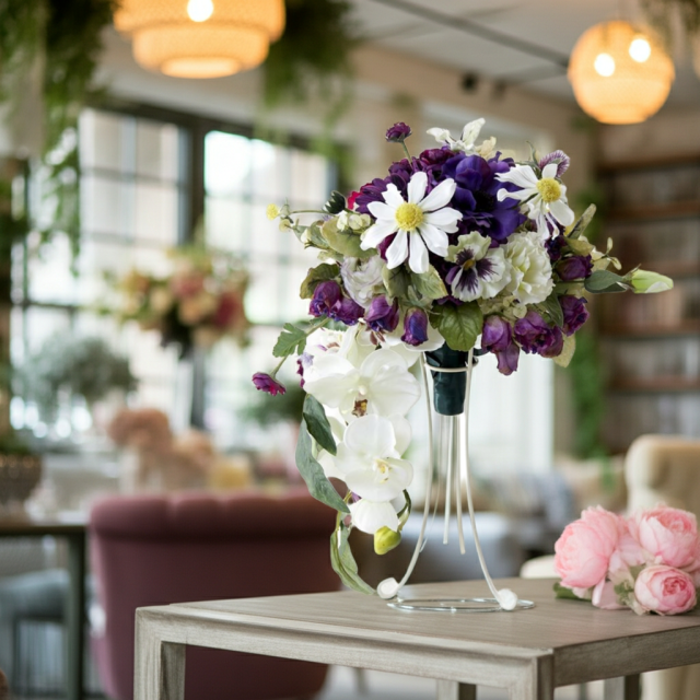 【アーティフィシャルフラワー　インテリアブーケアレンジ】ワイヤースタンドブーケ風アレンジメント/ブーケ・ミラ（スタンド付き）