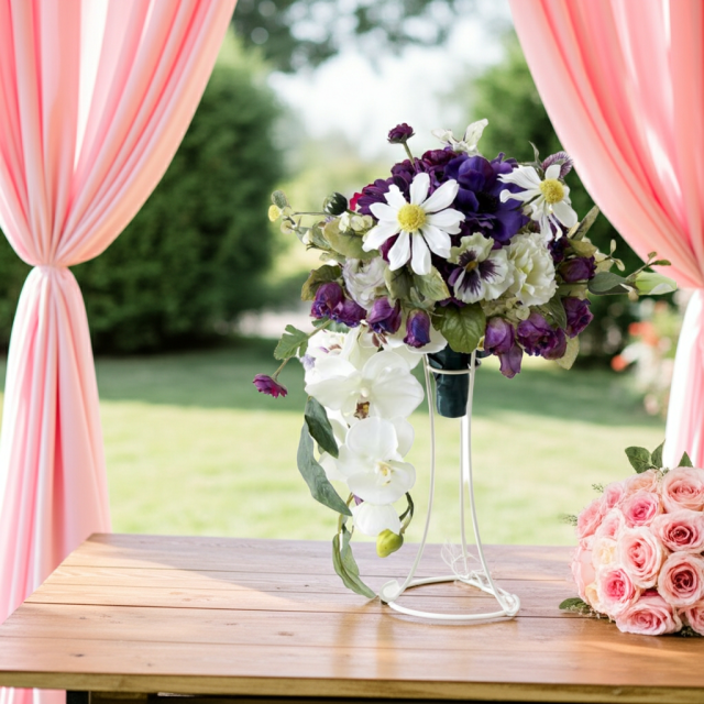 【アーティフィシャルフラワー　インテリアブーケアレンジ】ワイヤースタンドブーケ風アレンジメント/ブーケ・ミラ（スタンド付き）