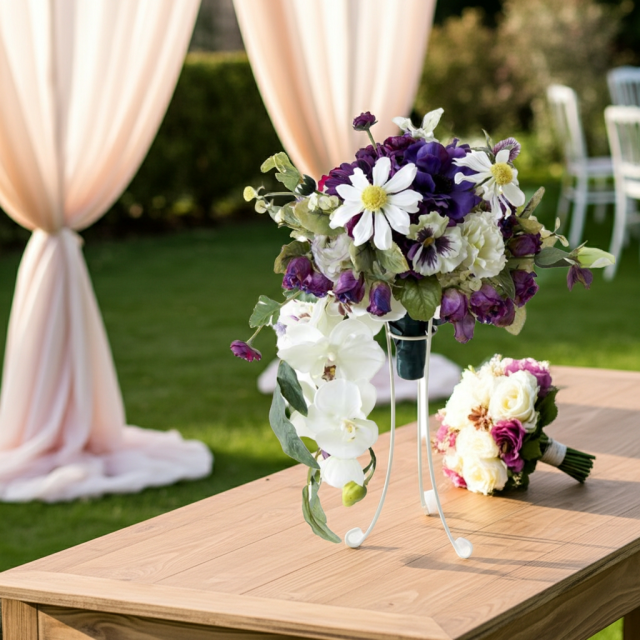 【アーティフィシャルフラワー　インテリアブーケアレンジ】ワイヤースタンドブーケ風アレンジメント/ブーケ・ミラ（スタンド付き）