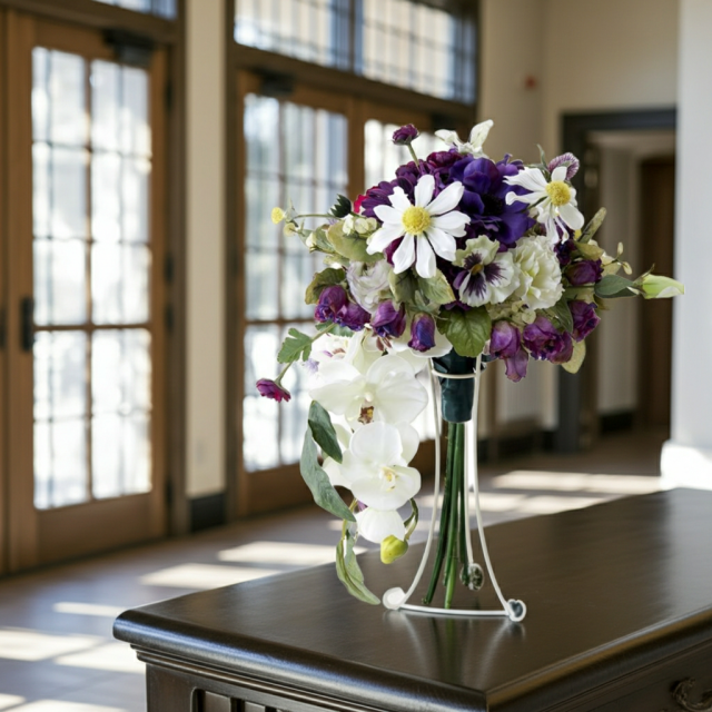 【アーティフィシャルフラワー　インテリアブーケアレンジ】ワイヤースタンドブーケ風アレンジメント/ブーケ・ミラ（スタンド付き）