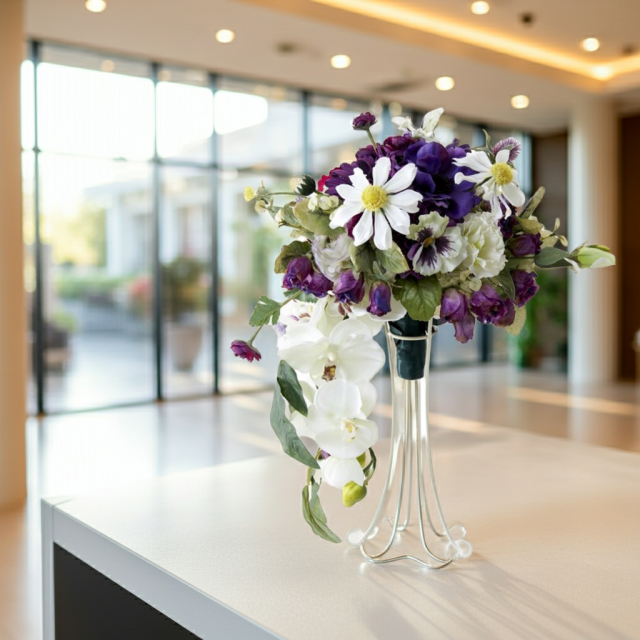 【アーティフィシャルフラワー　インテリアブーケアレンジ】ワイヤースタンドブーケ風アレンジメント/ブーケ・ミラ（スタンド付き）