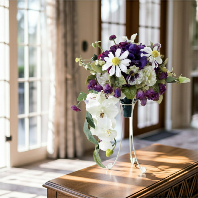 【アーティフィシャルフラワー　インテリアブーケアレンジ】ワイヤースタンドブーケ風アレンジメント/ブーケ・ミラ（スタンド付き）