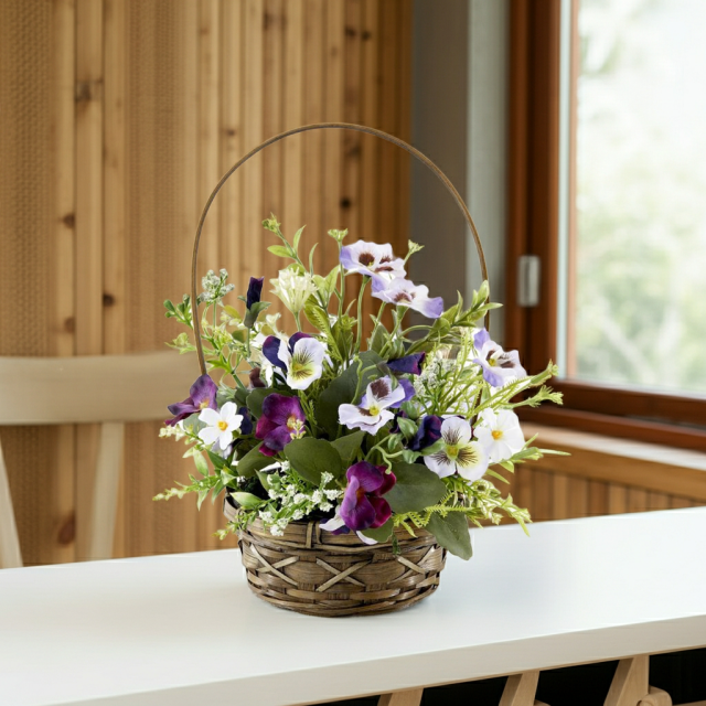 造花・アーティフィシャルフラワー・カゴアレンジメント】ビオラの
