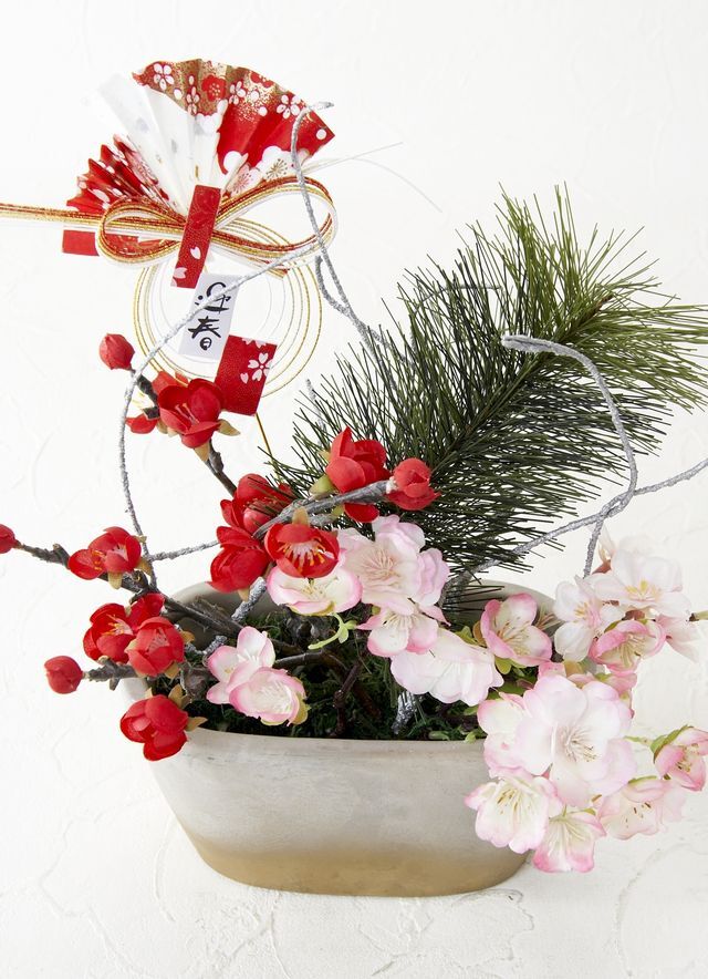 【造花・和モダン・お正月向けアートフラワーアレンジメント】来夢