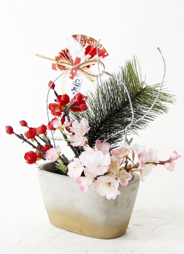 【造花・和モダン・お正月向けアートフラワーアレンジメント】来夢