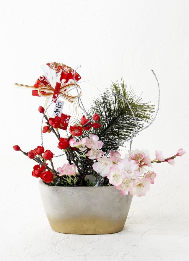 【造花・和モダン・お正月向けアートフラワーアレンジメント】来夢
