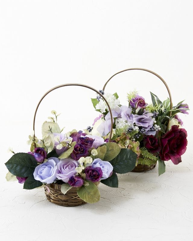 造花・アーティフィシャルフラワー・カゴアレンジメント】ローズと  