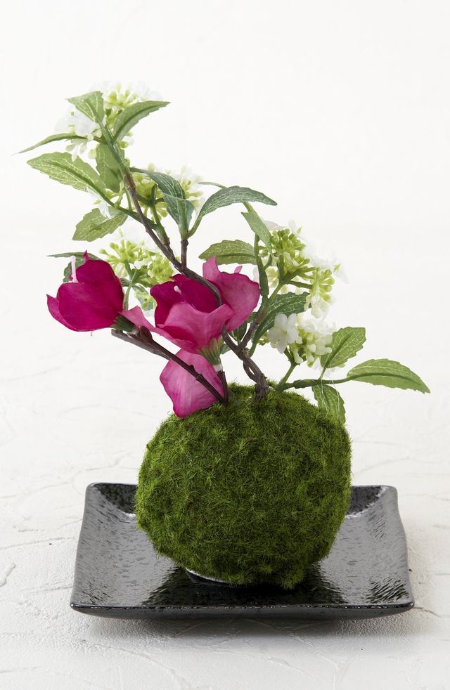 【造花 観葉植物 インテリアグリーンアレンジメント】こけ玉 ジャパーニーズモダンＨ