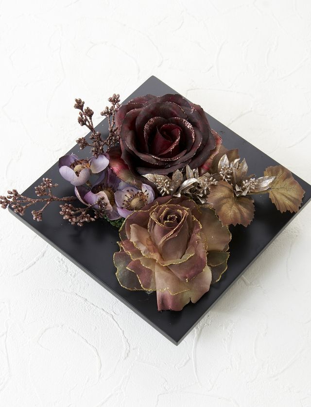 アーティフィシャル壁掛 造花インテリアアレンジメント スクエアフレーム アクバール 造花 アートフラワーの通販店 あーとみゆき