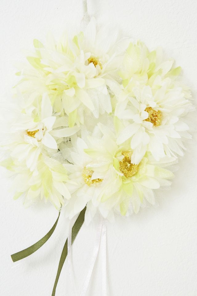 【造花 アーティフィシャルフラワー・リース】パステルガーベラリース（ホワイトグリーン）