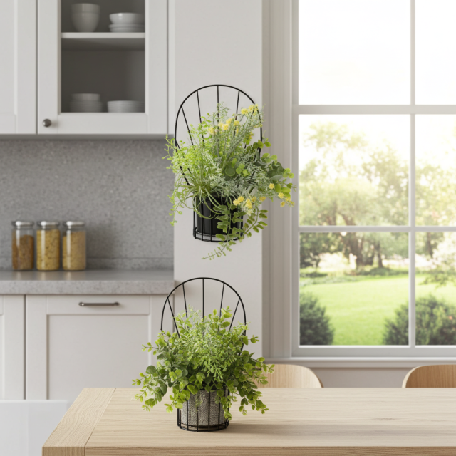 【造花 アーティフィシャルフラワー・割れない花器のナチュラルインテリアグリーンアレンジ】ミモザ＆ユーカリのアレンジ