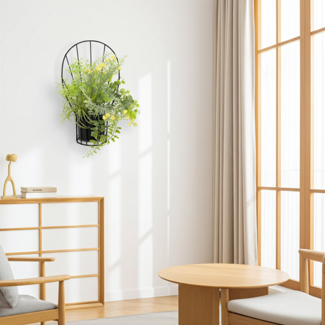 【造花 アーティフィシャルフラワー・割れない花器のナチュラルインテリアグリーンアレンジ】ミモザ＆ユーカリのアレンジ