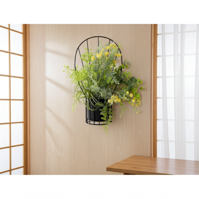 【造花 アーティフィシャルフラワー・割れない花器のナチュラルインテリアグリーンアレンジ】ミモザ＆ユーカリのアレンジ