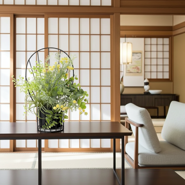 【造花 アーティフィシャルフラワー・割れない花器のナチュラルインテリアグリーンアレンジ】ミモザ＆ユーカリのアレンジ