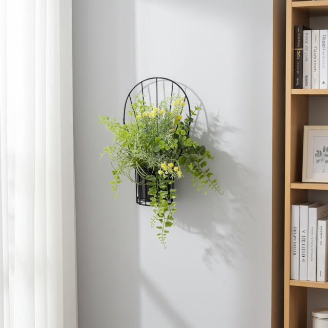 【造花 アーティフィシャルフラワー・割れない花器のナチュラルインテリアグリーンアレンジ】ミモザ＆ユーカリのアレンジ