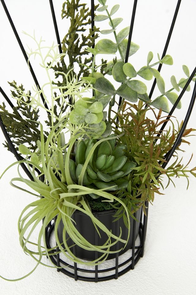 【造花 アーティフィシャルフラワー・割れない花器のナチュラルインテリアグリーンアレンジ】多肉植物＆ナチュラルグリーンのアレンジ