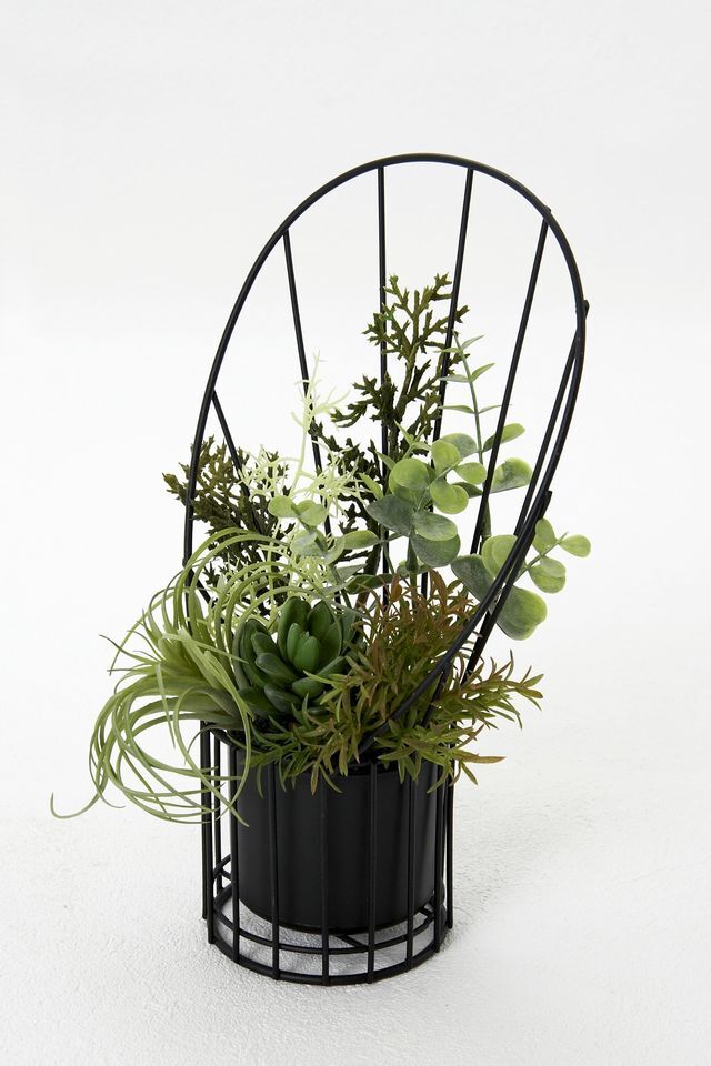 【造花 アーティフィシャルフラワー・割れない花器のナチュラルインテリアグリーンアレンジ】多肉植物＆ナチュラルグリーンのアレンジ