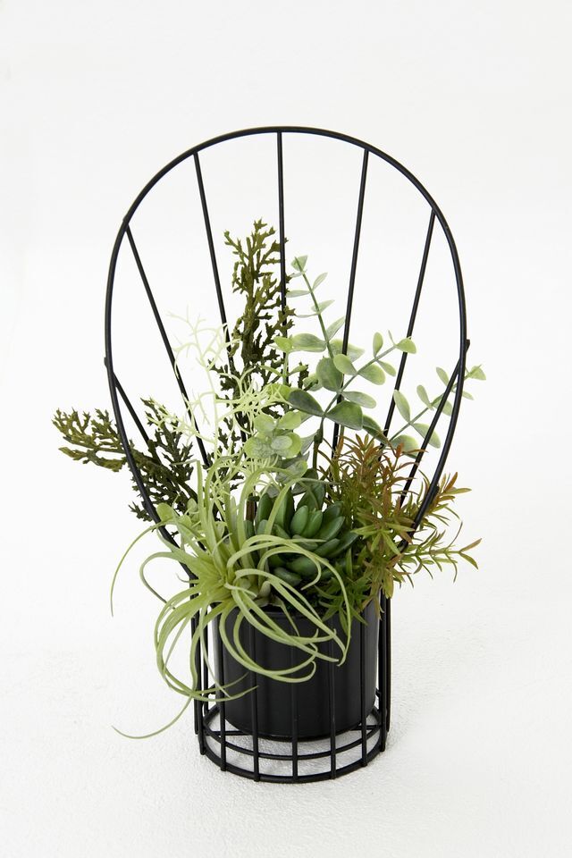 【造花 アーティフィシャルフラワー・割れない花器のナチュラルインテリアグリーンアレンジ】多肉植物＆ナチュラルグリーンのアレンジ