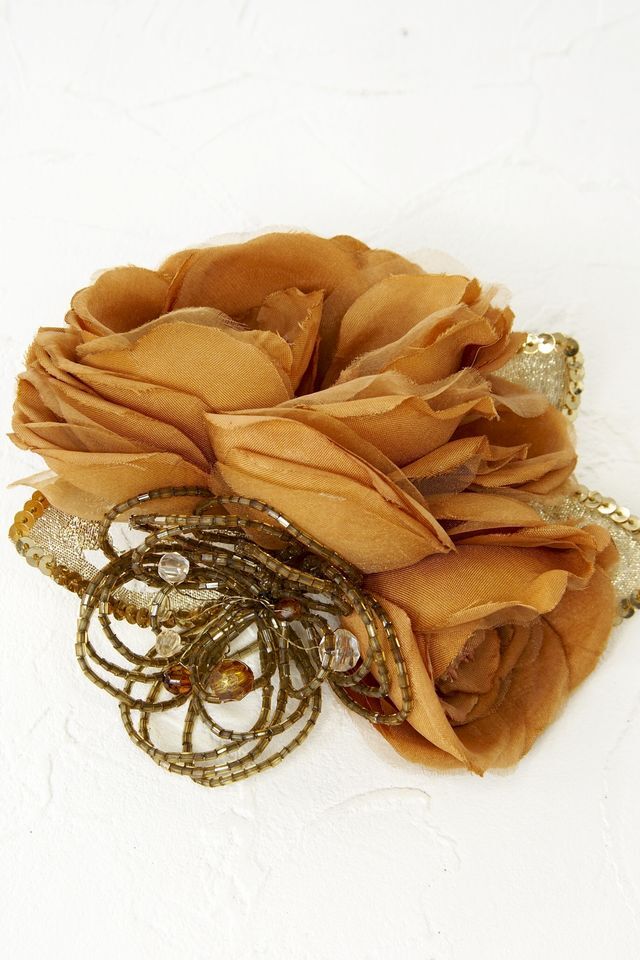 【コサージュ＆髪飾り・2wayタイプ】ブラウンゴールド