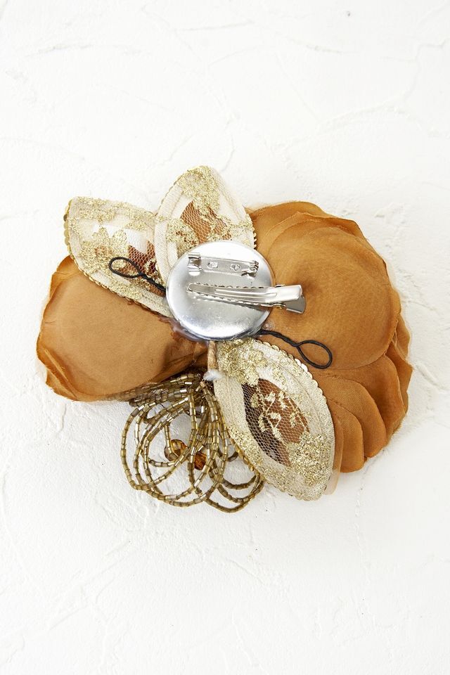 【コサージュ＆髪飾り・2wayタイプ】ブラウンゴールド