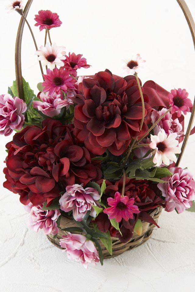 造花・アーティフィシャルフラワー・カゴアレンジメント】ダリアと