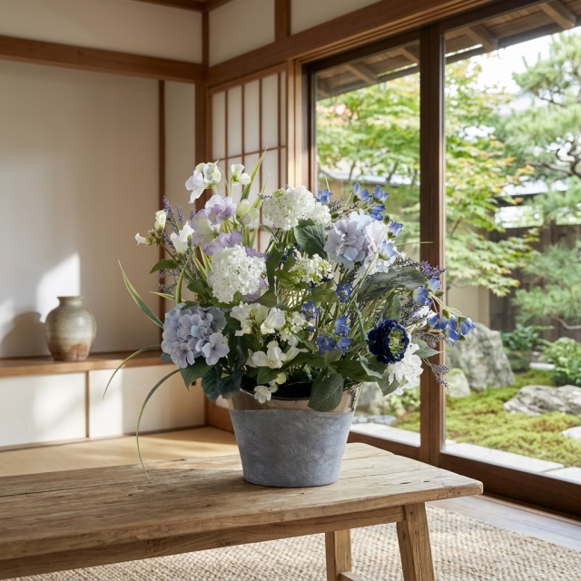【造花・アーティフィシャルフラワー・インテリアアレンジメント】ブルーシンフォニー