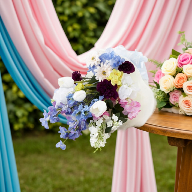 【贈答・贈呈用花束・造花花束・花束ギフト】スイートピーとチューリップのアーティフィシャルフラワーブーケ/ブルーミックス