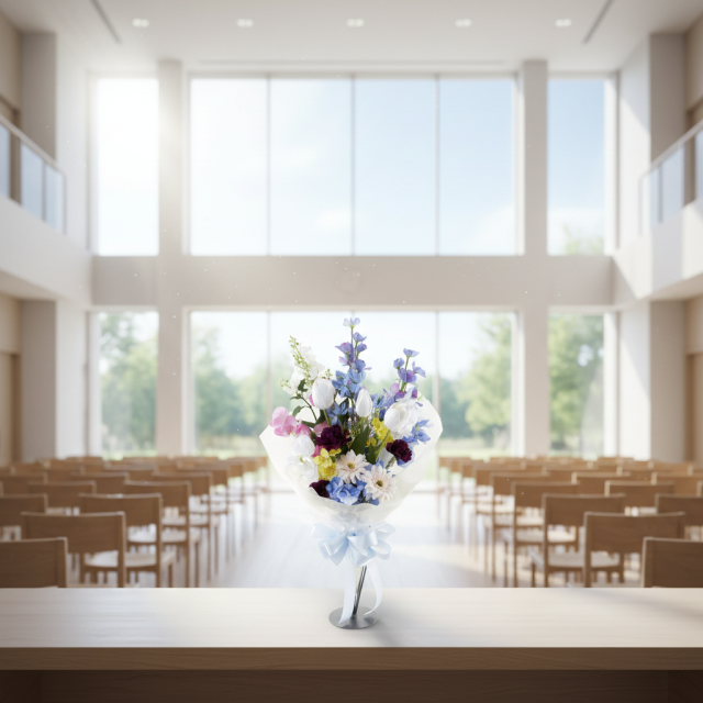 【贈答・贈呈用花束・造花花束・花束ギフト】スイートピーとチューリップのアーティフィシャルフラワーブーケ/ブルーミックス