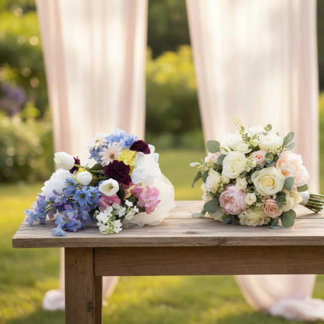 【贈答・贈呈用花束・造花花束・花束ギフト】スイートピーとチューリップのアーティフィシャルフラワーブーケ/ブルーミックス