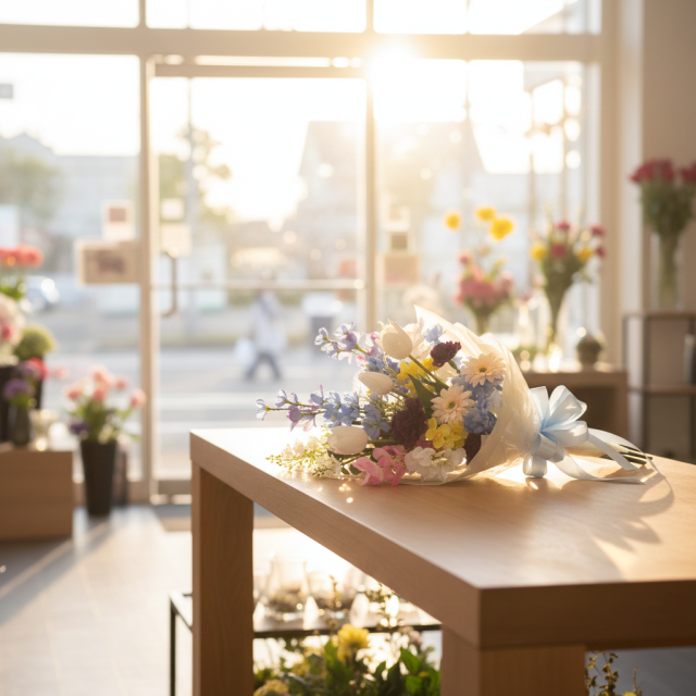 【贈答・贈呈用花束・造花花束・花束ギフト】スイートピーとチューリップのアーティフィシャルフラワーブーケ/ブルーミックス