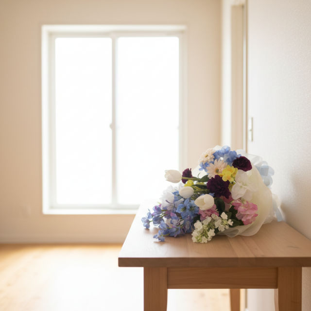 【贈答・贈呈用花束・造花花束・花束ギフト】スイートピーとチューリップのアーティフィシャルフラワーブーケ/ブルーミックス